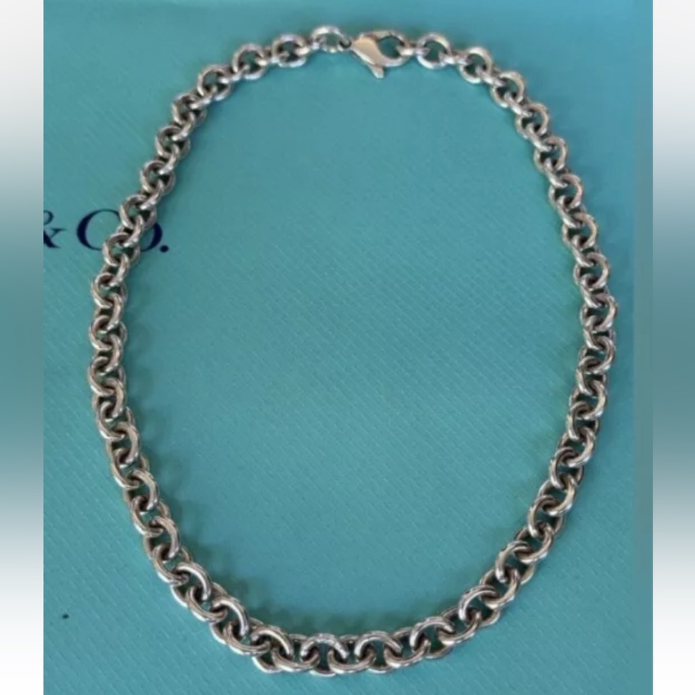 Tiffany & Co. Large Round Link Rolo Chain Necklace Mens Unisex 16.3 Inches